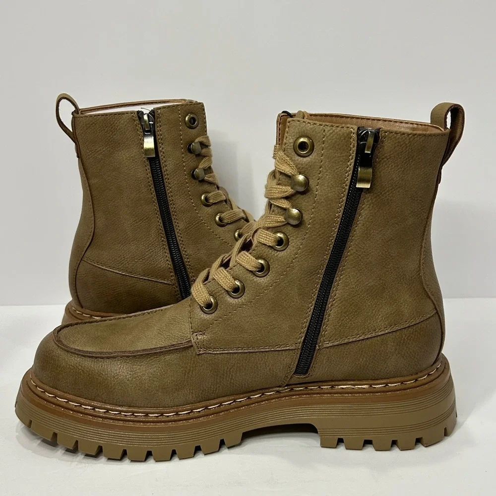 Madden NYC Mens MCCOYY Combat Boots Taupe Brown Lug Sole Zip Up Size 8 NEW‎